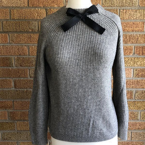 J. Crew Grey Knit Black Neck Bow Tie Sweater, Sz S